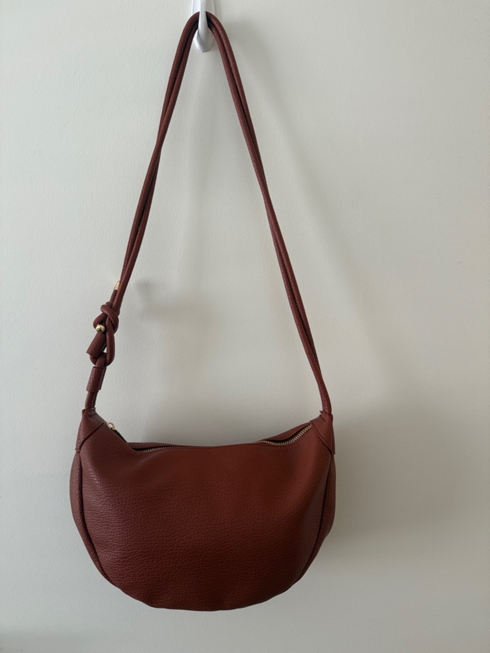 Pebbled Shoulder Bag with Knot Detail in Rust Brown - Picture 2 of 7